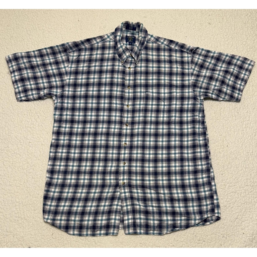 Vintage Salmon River Traders Mens Plaid Flannel Button Up Shirt XLT Blue White